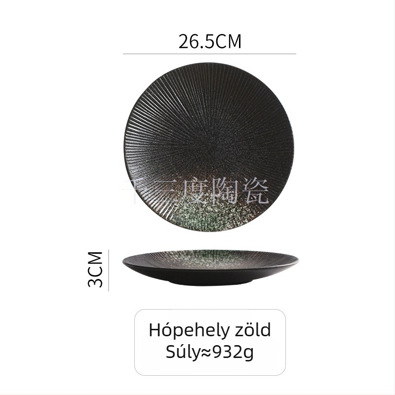 Kerek porcelán vacsoratányér, aláglazúros vonalas mintával, mikrohullámú sütőben használható, könnyű luxus retro stílus — Thousand Three Degrees