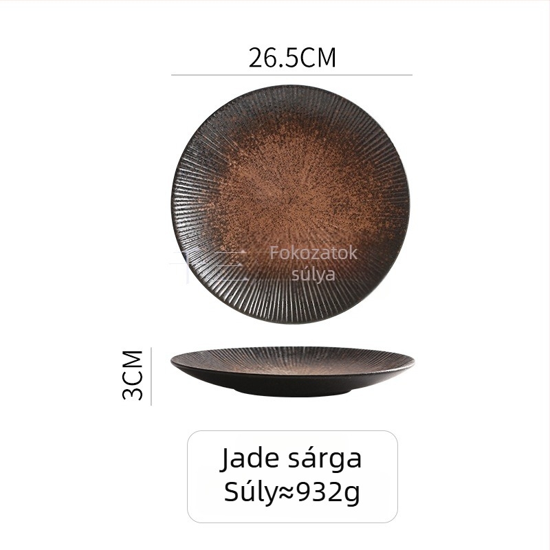 Kerek porcelán vacsoratányér, aláglazúros vonalas mintával, mikrohullámú sütőben használható, könnyű luxus retro stílus — Thousand Three Degrees