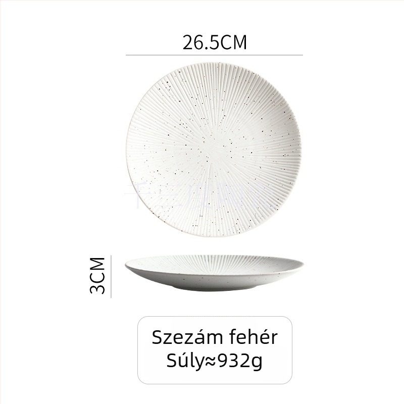 Kerek porcelán vacsoratányér, aláglazúros vonalas mintával, mikrohullámú sütőben használható, könnyű luxus retro stílus — Thousand Three Degrees