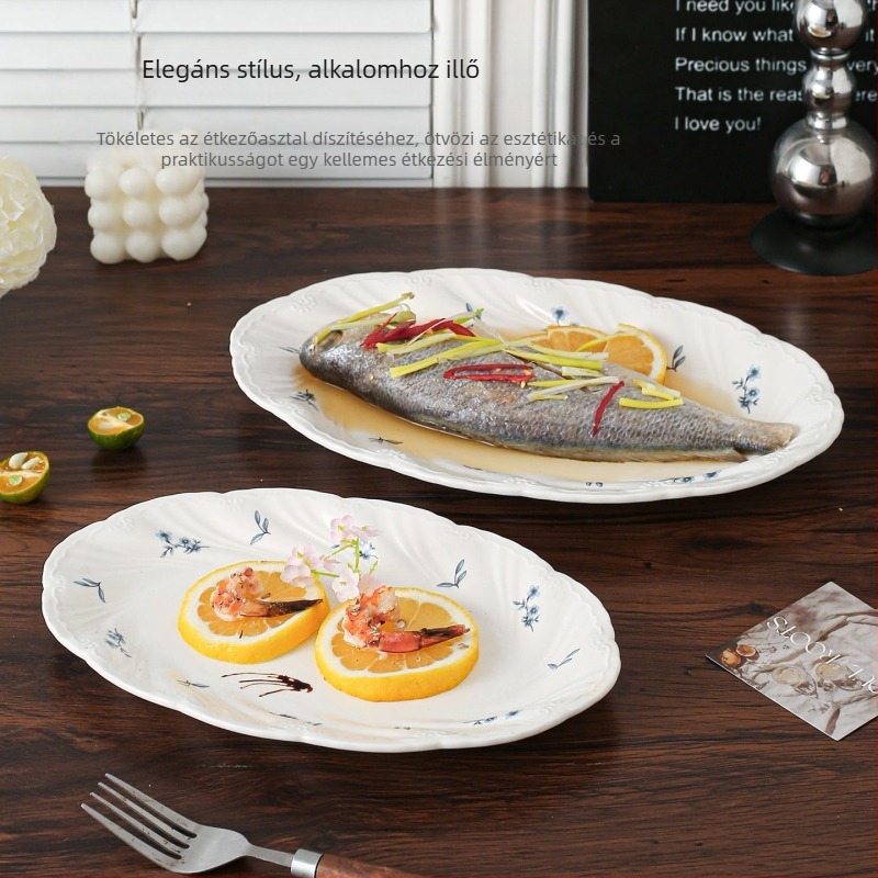 Porcelán tányér, csipke alakú, virágos mintázat, skandináv stílus, mikróban használható