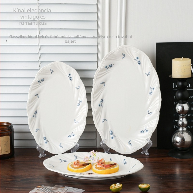 Porcelán tányér, csipke alakú, virágos mintázat, skandináv stílus, mikróban használható