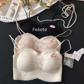 Váll nélküli melltartó párnázott, antibakteriális csipkével, 3/4 kosár, vékony formázott kosár, nylon alapanyag