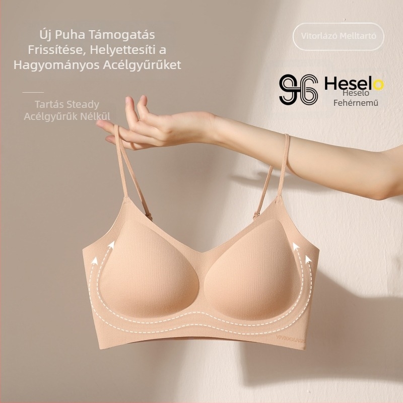 Vest-stílusú melltartó rögzített vállpántokkal, 3/4 kosár habosított, fő anyag nylon 70–80%, bélés spandex <30%, láthatatlan és puha tartással