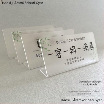 Diszinfekciós jelzőtábla kiállítóállvány – akril, koreai stílus, szállodai használatra