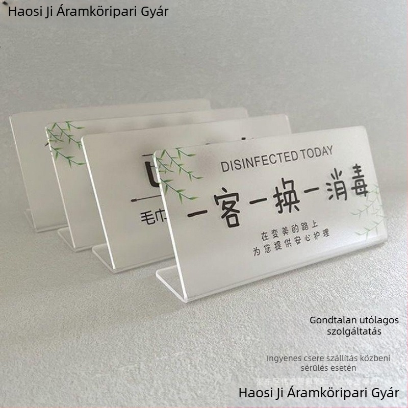 Diszinfekciós jelzőtábla kiállítóállvány – akril, koreai stílus, szállodai használatra