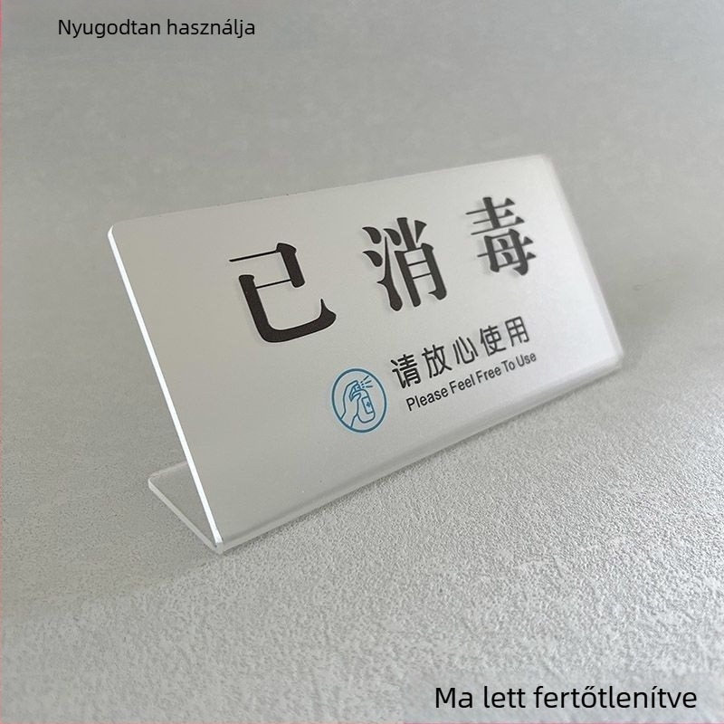 Diszinfekciós jelzőtábla kiállítóállvány – akril, koreai stílus, szállodai használatra