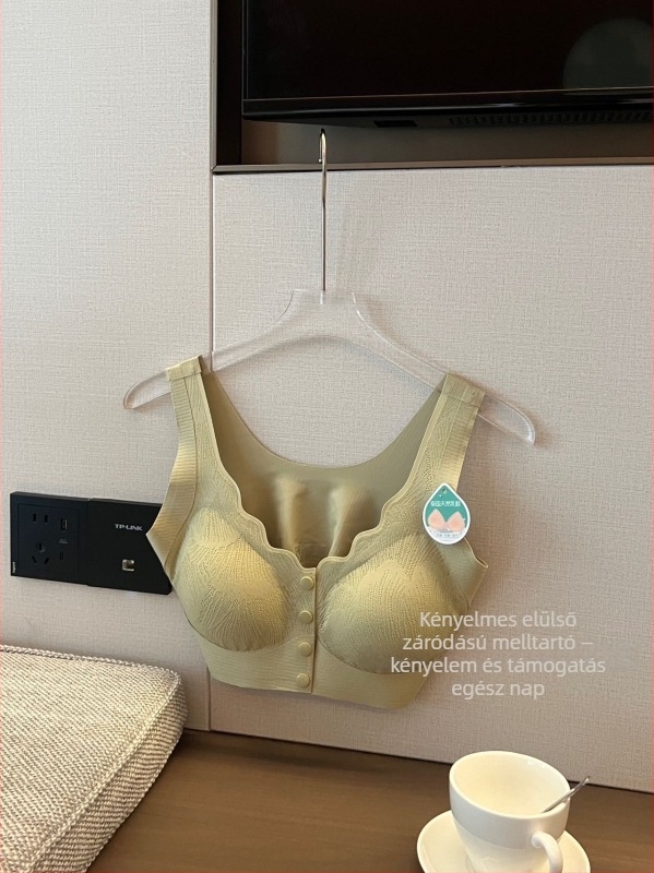Elöl záródó melltartó latex kosárkákkal, nylon anyagból, 3/4 kosár, fix dupla pánt, acélgyűrű nélkül