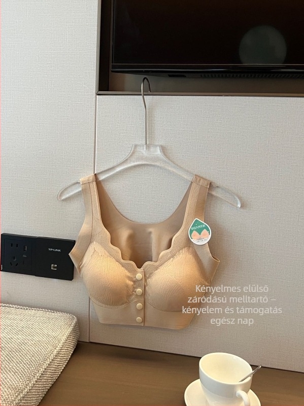 Elöl záródó melltartó latex kosárkákkal, nylon anyagból, 3/4 kosár, fix dupla pánt, acélgyűrű nélkül