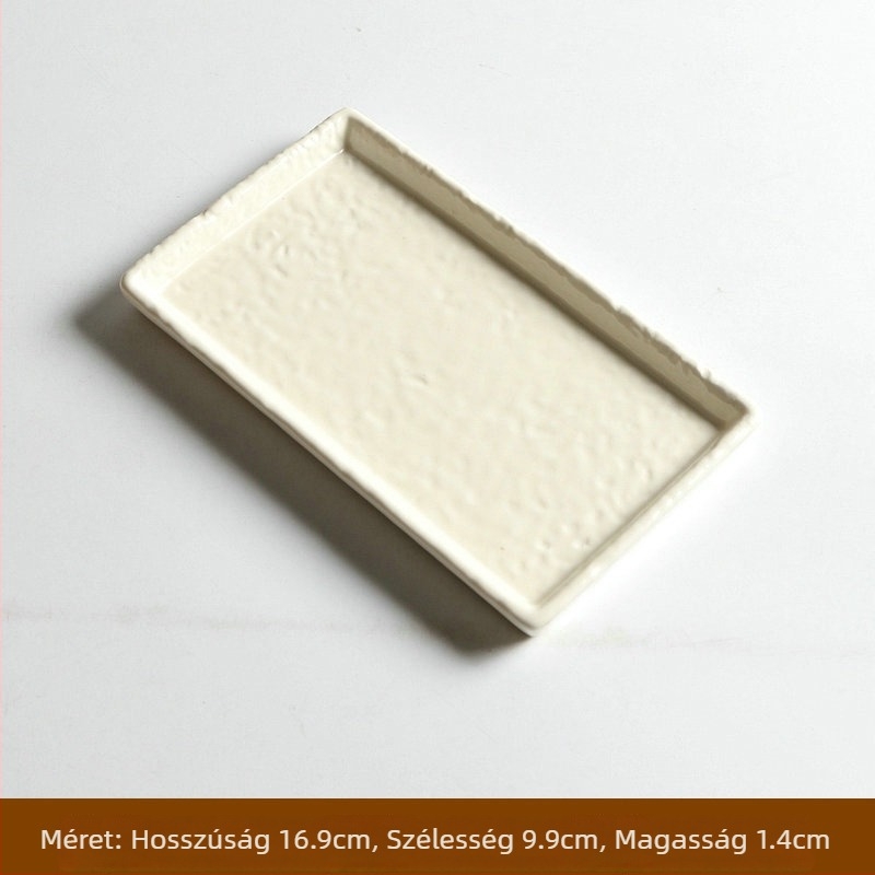 Porcelánból készült téglalap alakú tál kalapált textúrával, japán stílusú sushi tálaláshoz, retro dizájn