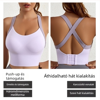 Női sportmelltartó, vezeték nélküli, keresztezett hátsó pántokkal, Push-Up, lélegző, varrás nélküli
