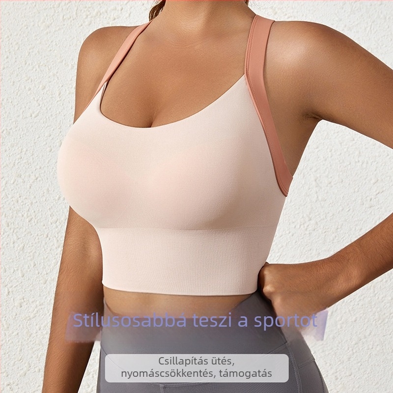 Női sportmelltartó, vezeték nélküli, keresztezett hátsó pántokkal, Push-Up, lélegző, varrás nélküli