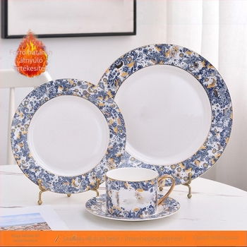 Csontporcelánból készült nyugati étkészlet, orchidea mintával, 10 colos lapos tányér süteményekhez és gyümölcsökhöz, kerámia