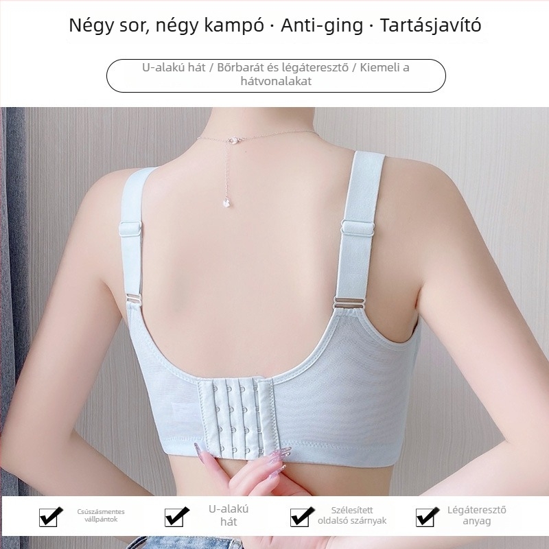Melltartó teljes kosár, ultra vékony formázott kosár, acélgyűrű nélkül, hátul négy sor zár, csipkés nylon anyag