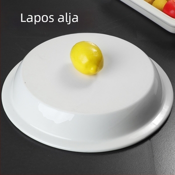 Porcelán büfémelegítő készlet – téglalap alakú adagolóedények és kerek kerámiatányérok hotelszolgálathoz