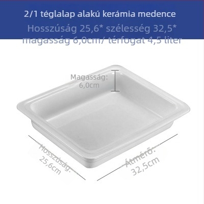 Porcelán büfémelegítő készlet – téglalap alakú adagolóedények és kerek kerámiatányérok hotelszolgálathoz