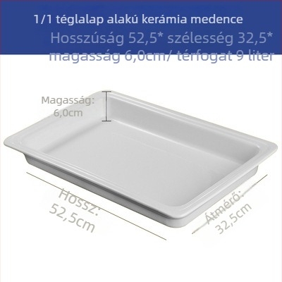 Porcelán büfémelegítő készlet – téglalap alakú adagolóedények és kerek kerámiatányérok hotelszolgálathoz