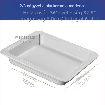 Porcelán büfémelegítő készlet – téglalap alakú adagolóedények és kerek kerámiatányérok hotelszolgálathoz