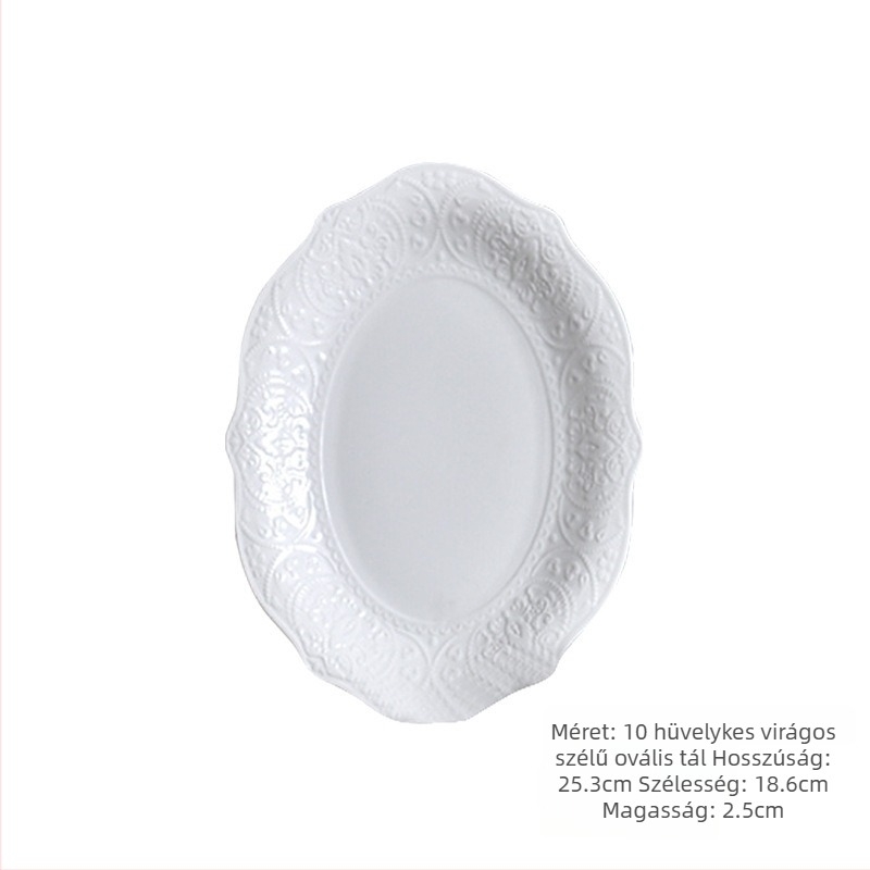 Porcelánból készült ovális halas tál, mikrohullámú sütőben használható, aláglazúros felület, testreszabható