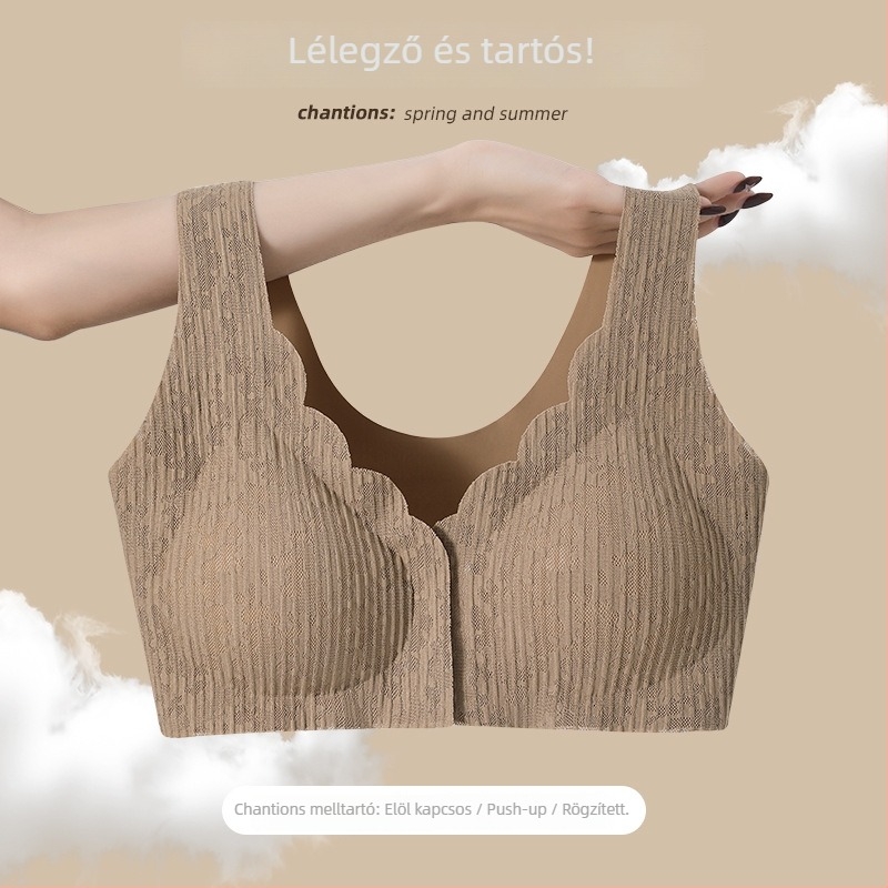 Női melltartó elöl csatolható, varrat nélküli csipke, nagy méret, formázó hatás, anti-sag, Ice Silk anyag, láthatatlan ruházat alatt