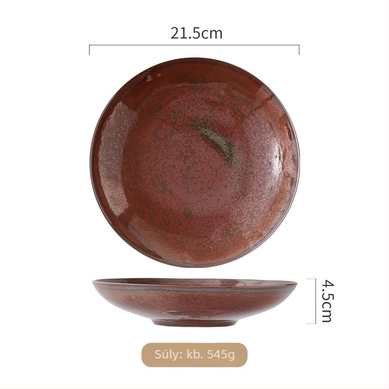 Porcelán japán stílusú kör alakú tál, mikrohullámú sütőben használható, színes mázas felület