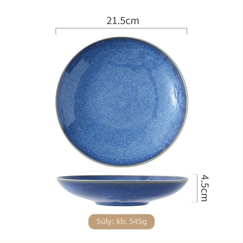 Porcelán japán stílusú kör alakú tál, mikrohullámú sütőben használható, színes mázas felület
