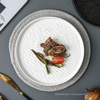 Kerámiából készült steak tál, kerek tál, mikrohullámú sütőben használható, testreszabás elérhető