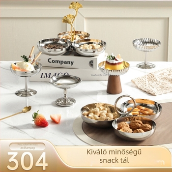 Inox acél desszert pohár szállodai asztalhoz, tükröződéses felület, könnyű luxus stílus