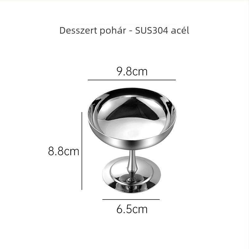 Inox acél desszert pohár szállodai asztalhoz, tükröződéses felület, könnyű luxus stílus