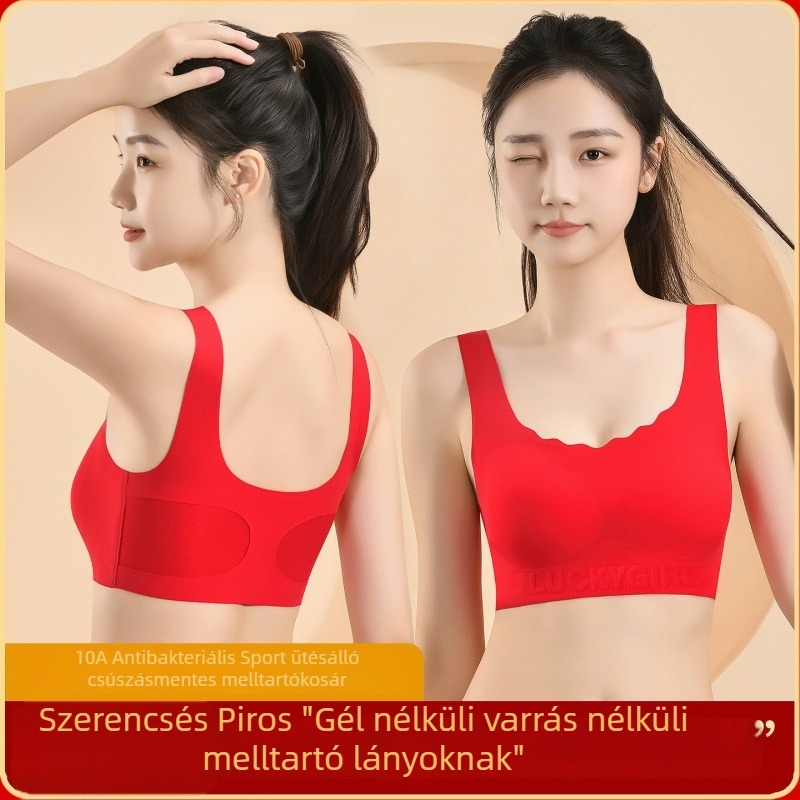 Vezeték nélküli ice silk top lányoknak, seamless hátsó rész, élénk piros, sportos stílus, nagy méret