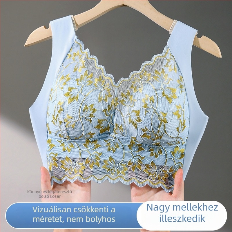 Csipkés melltartó, drót nélküli, állítható és kényelmes, sexy push-up, oldalsó támasztás és oldalsó mellek lefedése, nagy méret