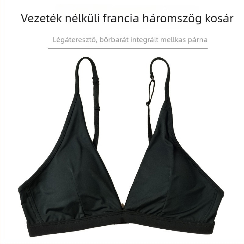 Drót nélküli háromszög alakú melltartó párnázott, nejlon anyagból, fix dupla vállpántok, hátoldali dupla soros záródás