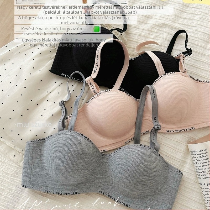 Nylon anyagú melltartó; kosár nyuszifül formájú; formázott kosár vékony felső és vastag alsó; puha acélgyűrű; hátul három sor csat a gyűjtéshez