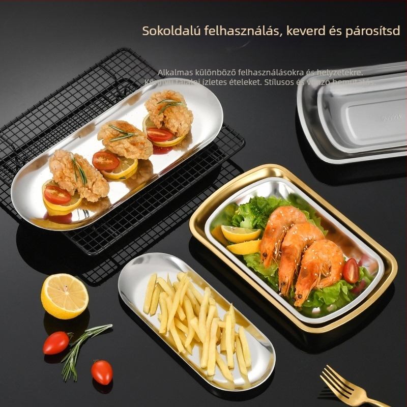 FEK Ovális rozsdamentes acél tál 304, polírozott felület, nordic stílus, szállodai és étkezési használatra, logó nyomtatás