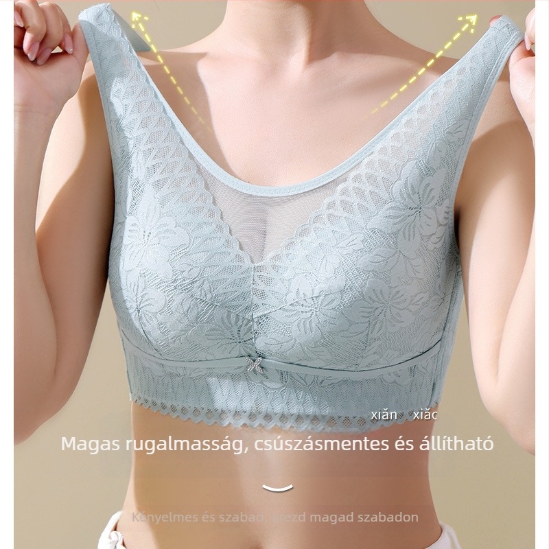 Váll nélküli, vezeték nélküli melltartó, teljes kosár, ultra vékony formázott csészékkel és nylon csipés anyagból