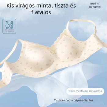 Csipkés virágmintás push-up női melltartó, 3/4 kosár, vékony formázó kosár, rögzített vállpántok, hátul kétsoros csattal