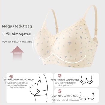 Csipkés virágmintás push-up női melltartó, 3/4 kosár, vékony formázó kosár, rögzített vállpántok, hátul kétsoros csattal