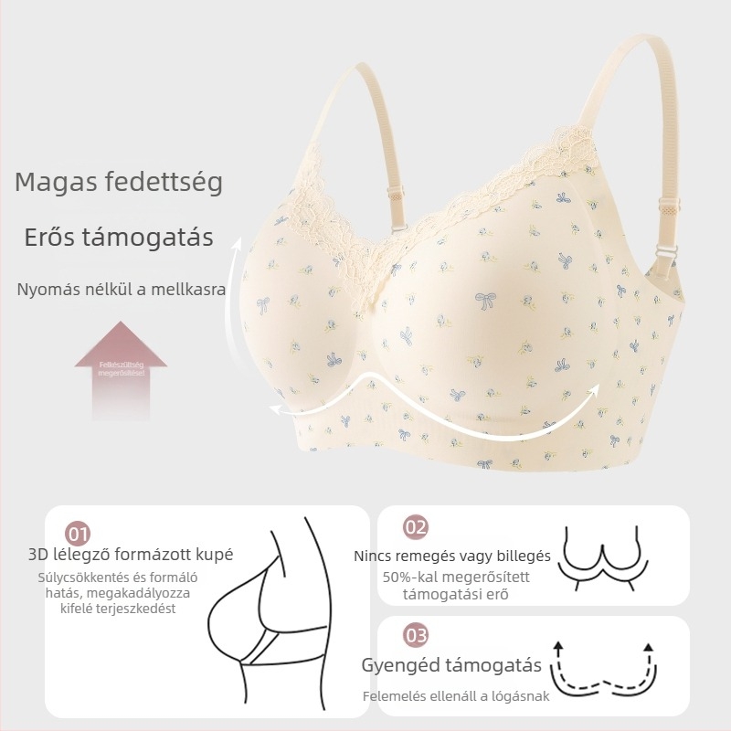 Csipkés virágmintás push-up női melltartó, 3/4 kosár, vékony formázó kosár, rögzített vállpántok, hátul kétsoros csattal