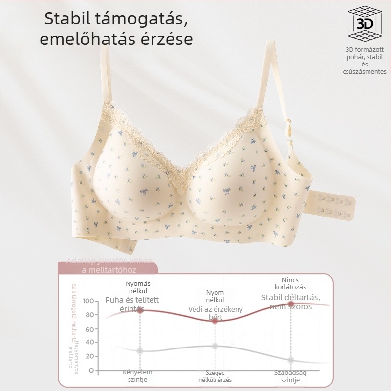 Csipkés virágmintás push-up női melltartó, 3/4 kosár, vékony formázó kosár, rögzített vállpántok, hátul kétsoros csattal