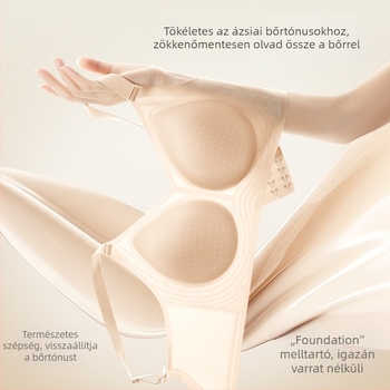 Varrás nélküli, zero-érzetű női melltartó nagy keblű nőknek, push-up, oldalsó tartás, háti formázás, nagy méret