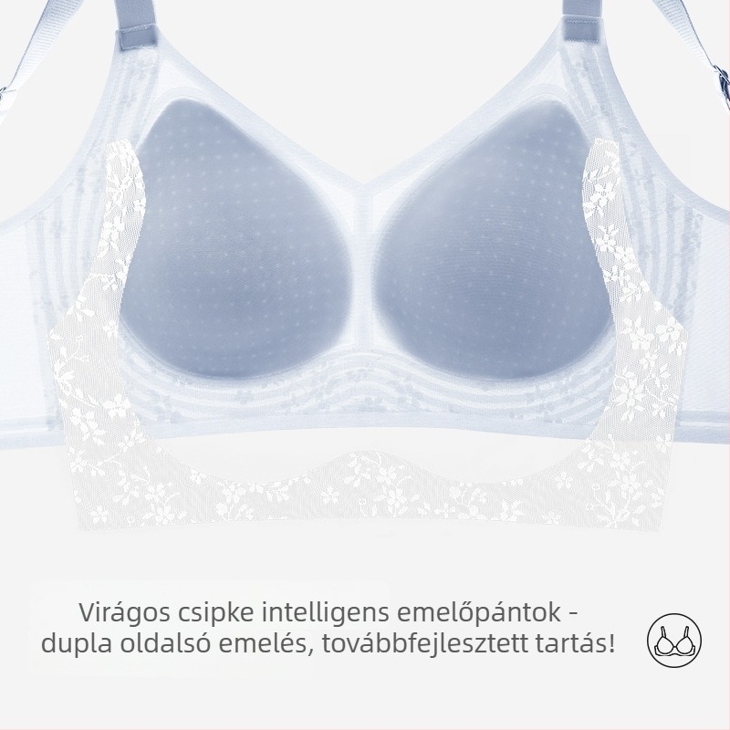 Varrás nélküli, zero-érzetű női melltartó nagy keblű nőknek, push-up, oldalsó tartás, háti formázás, nagy méret