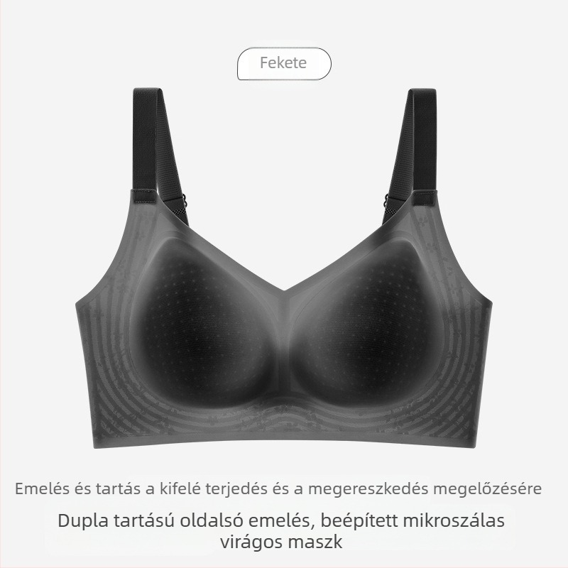 Varrás nélküli, zero-érzetű női melltartó nagy keblű nőknek, push-up, oldalsó tartás, háti formázás, nagy méret