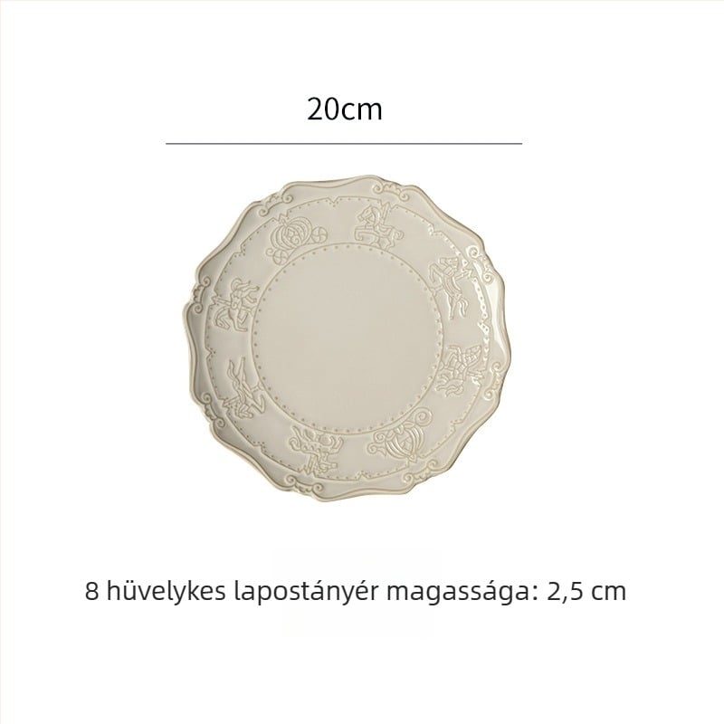 Francia porcelán étkészlet relieftálakkal – európai stílus, retro dizájn, kemencében égetett glazúrral, mikrohullámú sütőhöz alkalmas