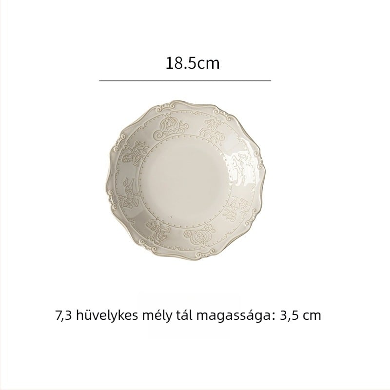 Francia porcelán étkészlet relieftálakkal – európai stílus, retro dizájn, kemencében égetett glazúrral, mikrohullámú sütőhöz alkalmas