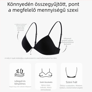 Sima varrás nélküli melltartó kis mellekhez, háromszögkosaras, szexi mély V-dekoltázs, szép hátsó rész, kényelmes vékony kosár