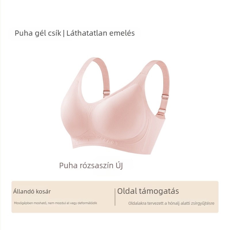 Sima varrás nélküli push-up melltartó, 3/4 kosár, vékony formázott kosár, fix vállpántok, hátul négy sor kapocs