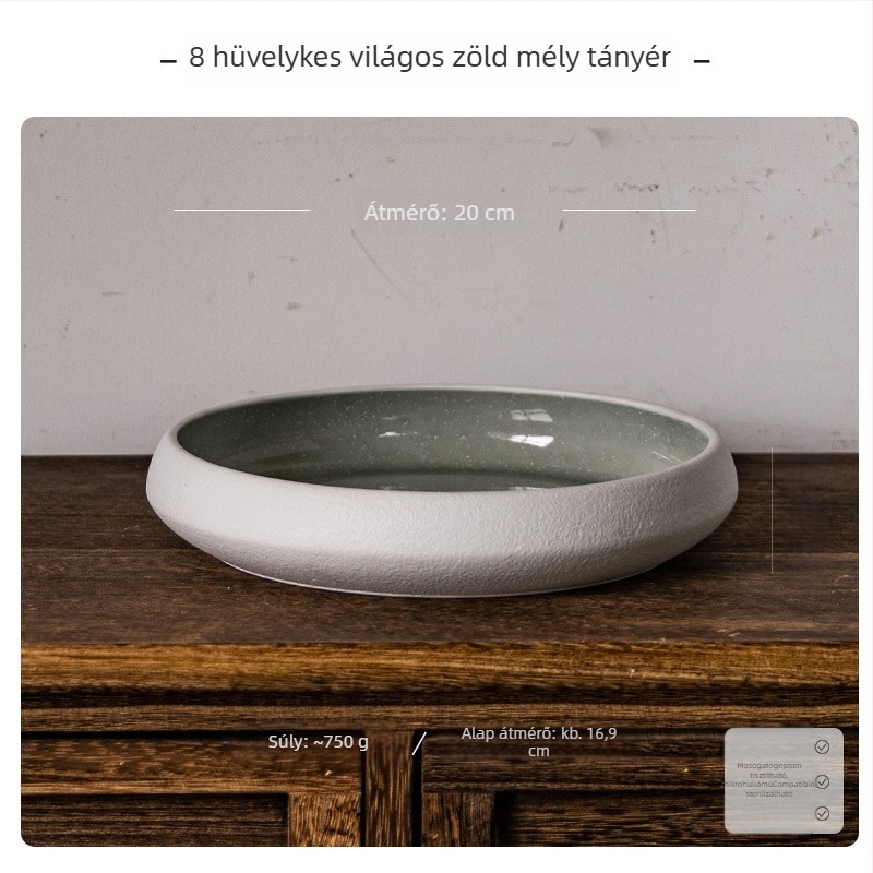 Mély porcelán tányér, kerek, retro stílus, mikrózható, glazúros felület