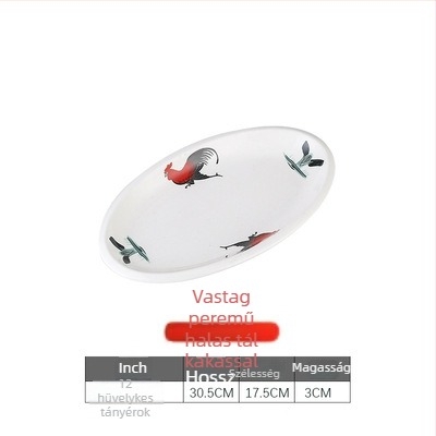 Rooster Series ovális kerámia halas tál – szabálytalan forma, virágos mintázat, mikrohullámú sütőbe tehető, szállodai és éttermi étkészlet, Yahipai