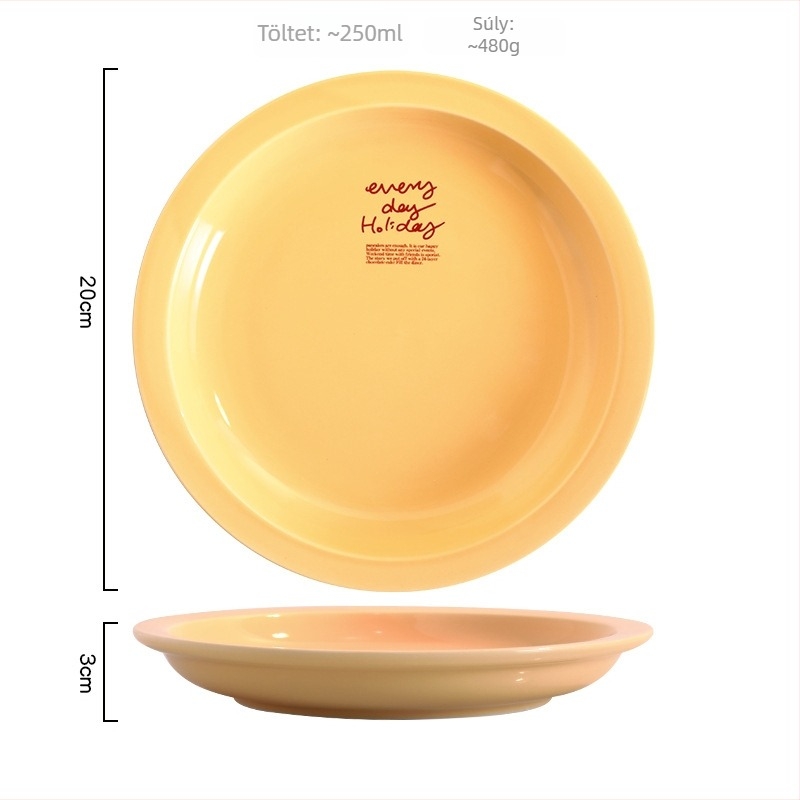 Porcelán tányér, koreai stílus, kerek, mikrohullámú sütőben használható