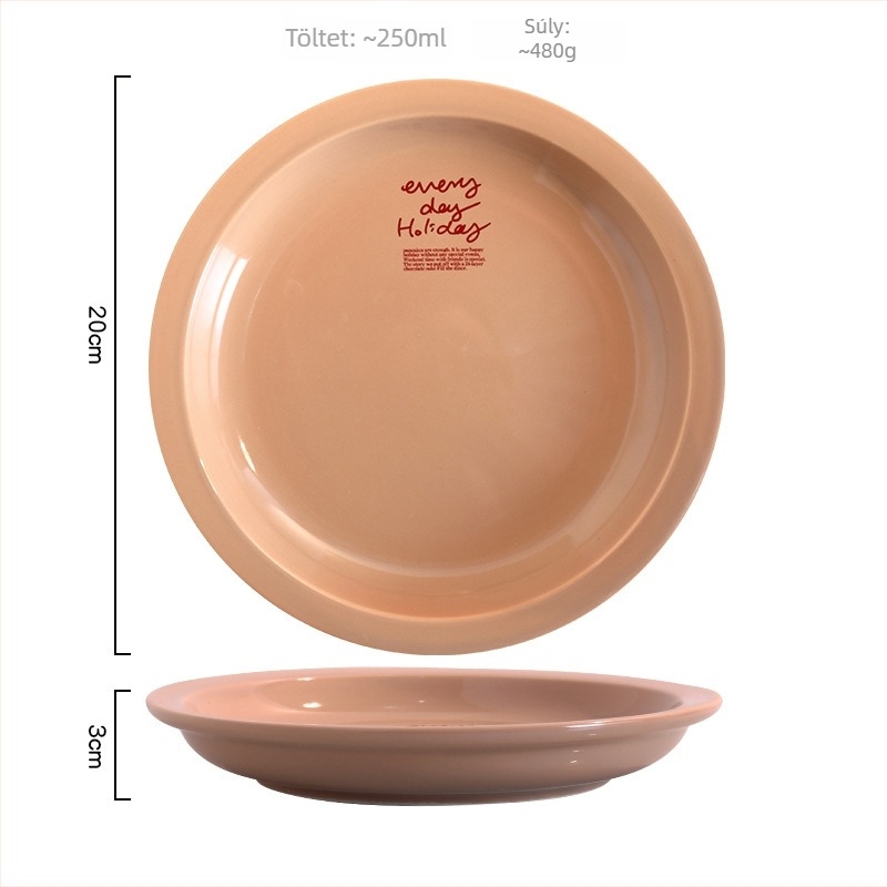 Porcelán tányér, koreai stílus, kerek, mikrohullámú sütőben használható