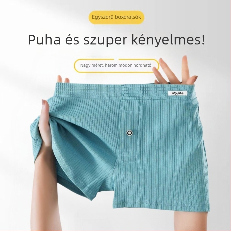 Férfi pamut boxer alsó, középső derék, kötött, légáteresztő, egyszínű